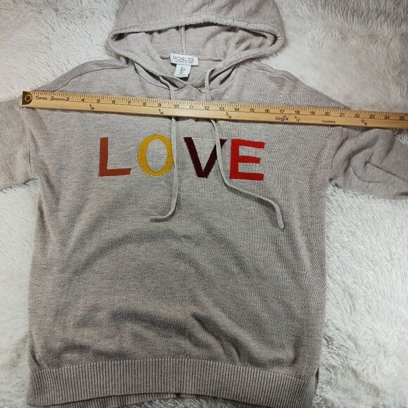 Hooded Cashmere Blend Sweater LOVE Logo by Rachel Zoe. Woman's Small. Earth Tone - Picture 6 of 9